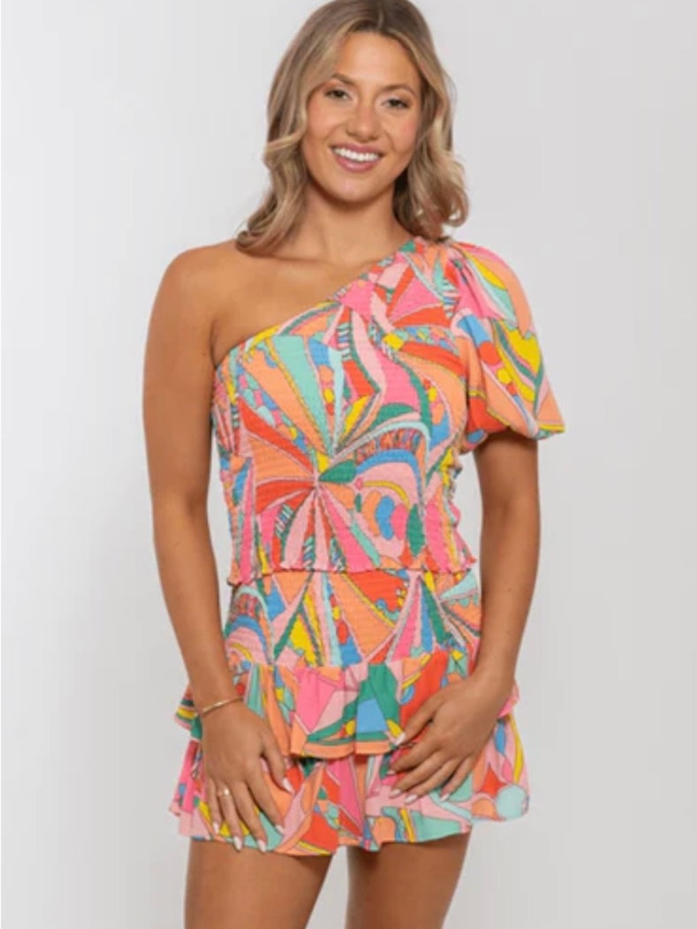Karlie Smocked One Shoulder Top
